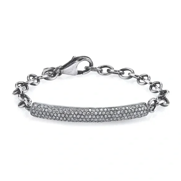 Sheryl Lowe Oxidized Sterling Silver Bracelet with Diamond Bar Station